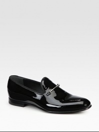 Black patent leather moccasin with silver finished horsebit detail.Leather soleMade in Italy