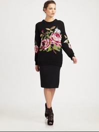 A chunky wool knit adorned with bold flowers.CrewneckLong sleevesPullover styleWoolDry cleanMade in Italy of imported fabric Model shown is 5'10 wearing US size 4. 