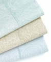 Paisley perfect. In subtle, pastel hues, these pillowcases from Martha Stewart Collection give your bed a fresh outlook with a paisley pattern in wrinkle-resistant, 400-thread count cotton percale for a soft hand. Finished with a diamond embroidered stitch design along the hem. Pair with other Martha Stewart Collection bedding for the full effect.