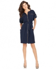 Zipper details and roll tab sleeves lend sporty styling to Jones New York Signature's easy dress. Try it with heels for work; transition it to weekends with sandals!