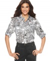 Pattern play: Scrolling paisleys adorn this crisp shirt from Jones New York Signature. It's high style and a low price, too!