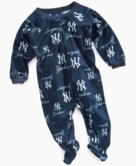 Cheer them on! Get your young sports fan ready to root for his team with this footed coverall from MLB.
