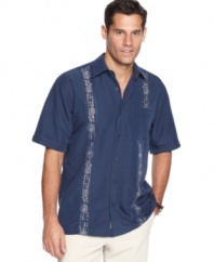 You'll hear the sweet sound of compliments in this laid-back but stylish shirt from Cubavera.