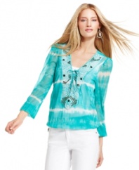Nothing say summer like an airy tunic! INC's features a bold tie-dye print and metal studs for added edge.