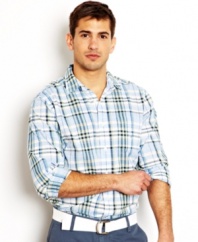 Nothing tops a preppy plaid like this from Nautica paired with a pair of chinos for a timeless summer look.