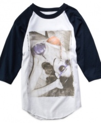 Vintage your t-shirt style with this raglan with summer-inspired graphic from American Rag.