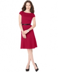 A honeycomb texture, smart seaming and an A-line silhouette makes this AK Anne Klein dress ready for to make a polished impression anywhere you wear it. A removable belt is a sharp finishing touch.