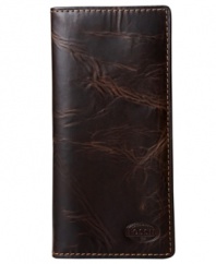 Sophisticated and sleek, this bifold wallet from Fossil also has vintage detailing to give it a rugged, worn-in look.