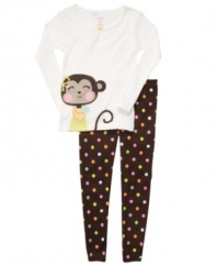 Dress her up for luxurious dreams in this sweet monkey shirt and polka-dot pant sleepwear set from Carter's.