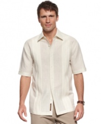 A casual staple, this shirt from Cubavera evokes the timeless style of breezy beach attire.
