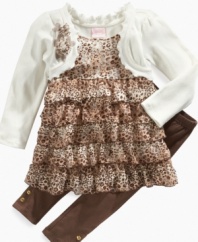Wild style. She'll be ready for play in this cozy tunic with attached shrug from Nannette, with matching leggings.