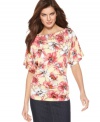 Spring is in the air with this chic top from Ellen Tracy! The boat neckline and short kimono sleeves are super-flattering, while the floral print and beading is simply striking.