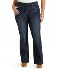 Levi's bootcut plus size jeans feature a slimming tummy panel for a flattering fit-- team them with the season's must-have tops!