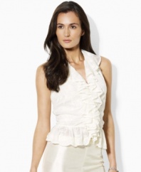 Delicate ruffles and embroidered tulle lend an air of vintage romance to this Lauren by Ralph Lauren sleeveless top.