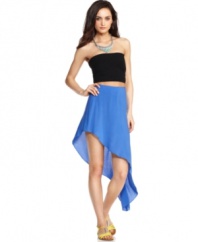 An asymmetrical hem adds edge to this BCBGeneration A-line skirt for an effortlessly chic look!