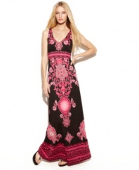 An exotic print gives a faraway-glam feel to INC's stunning maxi dress!