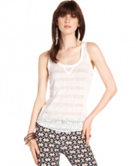 Add on-trend texture to your ensemble with this sheer Bar III striped-lace top -- a hot layering piece!