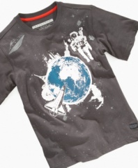 Paired with a set of crisp denim, he can bring his look back into orbit with this tee from Sean John.