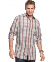 Don't want to be bold? No reason to put style on mute. Just grab this Alfani shirt with a subtle plaid design for a look that still stands out.