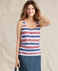 Mixed prints create the stripes in this summery tank top, from Tommy Hilfiger. It instantly amps up jeans or skirts!