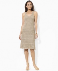 Embodying vintage romance in a delicate silk-blend pointelle knit, a sophisticated dress is finished in a sleeveless silhouette with a chic V-neckline from Lauren by Ralph Lauren.
