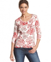 Lend a touch of romance to casual days in Karen Scott's floral-print top.