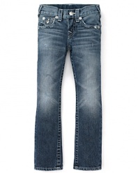 True Religion's handstitched Billy jean blends quality construction and contemporary style for a sweet denim look he'll rock with nearly anything in his casual wardrobe.