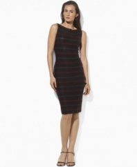 Breathable linen is the foundation of Lauren by Ralph Lauren's elegant sheath dress, finished with alternating stripes for modern appeal.