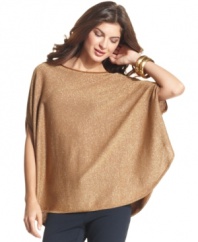 Shine on in Ellen Tracy's metallic poncho. It's great for daytime with skinny pants or for night with a slim skirt.