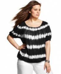 Sequined stripes spotlight INC's short sleeve plus size top-- team it with your go-to causal bottoms!