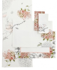 Full of life, Hydrangea napkins abound with whimsical garden scenes plucked from the Edie Rose by Rachel Bilson collection. Mix and match allover blossoms with a more subdued print.