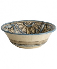 Truly one of a kind, the handcrafted Rosone serving bowl evokes the old country with its rustic form and watercolor floral design. Complements the Arte Italica dinnerware collection.