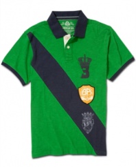 Fit for a king. You'll feel like royalty everywhere you go in this vibrant polo shirt from American Rag.