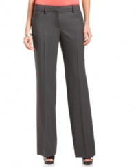 Anne Klein's pinstriped pants are a timeless, menswear-inspired essential for your work wardrobe. It's easy to add feminine flair with a ruffled blouse or printed shirt.