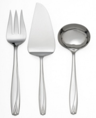 Inspired by the graceful shape of a tulip near bloom, this smooth and luminous flatware collection brings a soft note of spring to any setting. Includes a gravy ladle, pastry server and  cold meat fork.
