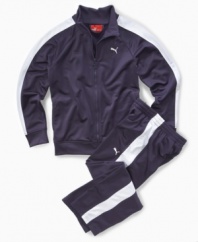 Put him on the fast track to retro style with this classic Puma track jacket.