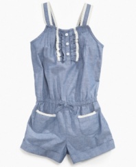 Get primping. Styling herself for the day will be as easy as this one-piece romper with delicate details from So Jenni.