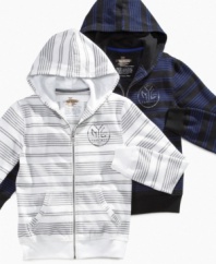 Anticipate the coming chill. He can lock down a warm look for fall and winter with one of these striped hoodies from Epic Threads.