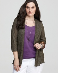 Effortlessly textured, this Eileen Fisher Plus open cardigan is shaped to skim the silhouette with ease.