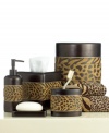 Into the wild. Boasting an exotic zebra and cheetah motif on a hand-painted chocolate brown background, the Cheshire soap dish accents your bath with safari-inspired style.