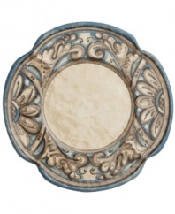 Truly one of a kind, the handcrafted Rosone dinner plate evokes the old country with its rustic form and watercolor floral design. Complements the Arte Italica dinnerware collection.