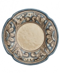Truly one of a kind, the handcrafted Rosone salad plate evokes the old country with its rustic form and watercolor floral design. Complements the Arte Italica dinnerware collection.