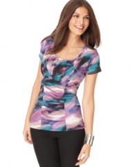 Add a splash of color to your winter wardrobe with this abstract painterly-printed Alfani top!