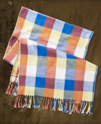 Adding rugged prep and a bold burst of color to any ensemble, the lightweight cotton scarf boasts a double-sided construction with a mix of bright plaids and checks.