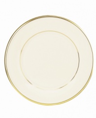 From the Lenox Dimension collection, classic Eternal dinnerware elegantly accents the table. In ivory china with rich gold trim, Eternal is offered in a complete selection of pieces. Coordinating Encore Gold stemware is also available. Qualifies for Rebate
