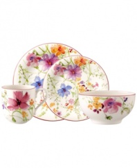 Prolong spring with the lively florals of Villeroy & Boch's Mariefleur place setting. Splashy colors adorn premium white porcelain edged in red and designed for everyday dining. Mix and match with New Cottage dinnerware.