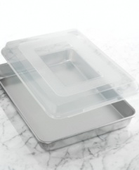 Think big when you bake in a commercial-sized heavy-duty aluminum pan that evenly heats food for consistently delicious results every time. The high sides and steel reinforced rims are ideal for full-depth sheet cakes, lasagnas and recipes you need to double when guests are in town. Lifetime warranty.
