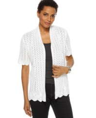 This crochet cardigan from JM Collection is the perfect topper with separates and dresses alike!