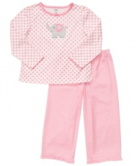 Send her off with sweet dreams of safaris in this darling elephant shirt and striped pant sleepwear set from Carter's.
