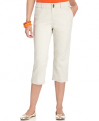 Double up with double buttons and a chic, straight cut from Style&co. These twill capris also feature tummy control for an extra-smooth silhouette!